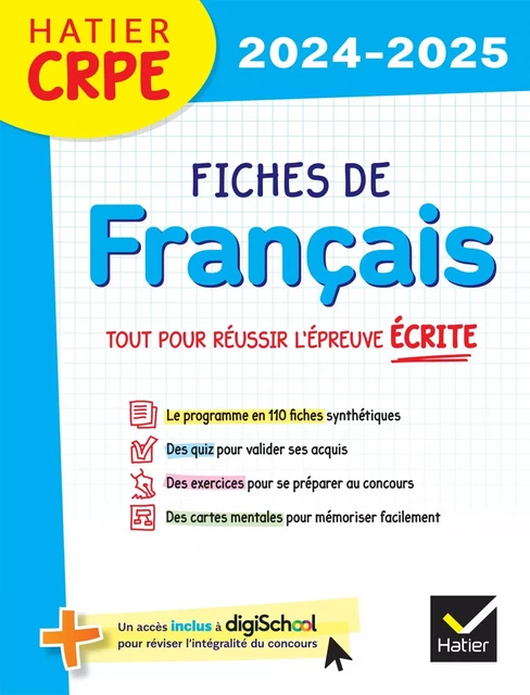 Hatier CRPE -  Fiches de Français - Epreuve écrite 2024/2025 - Micheline Cellier, Jean-Christophe Pellat, Viviane Marzouk - Hatier