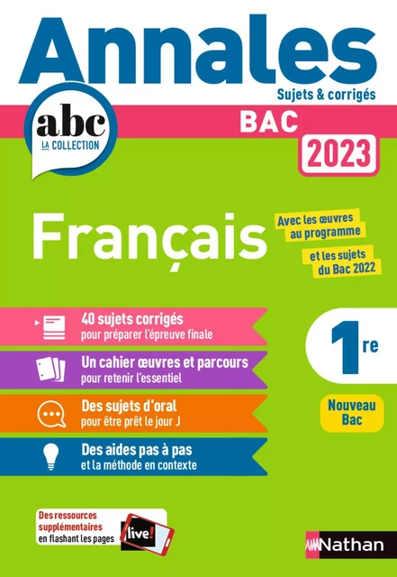 Annales ABC du BAC 2023 - Français 1re - Sujets et corrigés - Enseignement commun première - Epreuve finale Bac 2023 - EPUB - Anne Cassou-Noguès, Delphine Fradet, Séléna Hébert, Florence Renner - Nathan