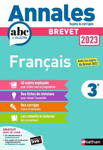 Annales ABC du Brevet 2023 - Français 3e - Sujets et corrigés + fiches de révisions - EPUB - Thomas Bouhours - Nathan