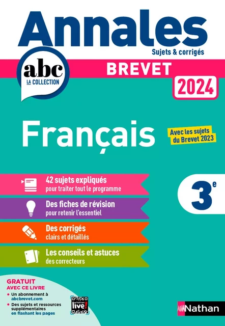 Annales ABC du Brevet 2024 - Français 3e - Sujets et corrigés + fiches de révisions - EPUB - Thomas Bouhours - Nathan