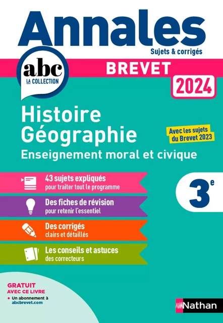 Annales ABC du Brevet 2024 - Histoire-Géographie-EMC 3e - Sujets et corrigés + fiches de révisions - EPUB - Grégoire Pralon, Laure Genet, Pascal Jézéquel - Nathan