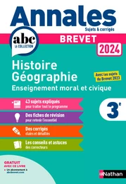 Annales ABC du Brevet 2024 - Histoire-Géographie-EMC 3e - Sujets et corrigés + fiches de révisions - EPUB