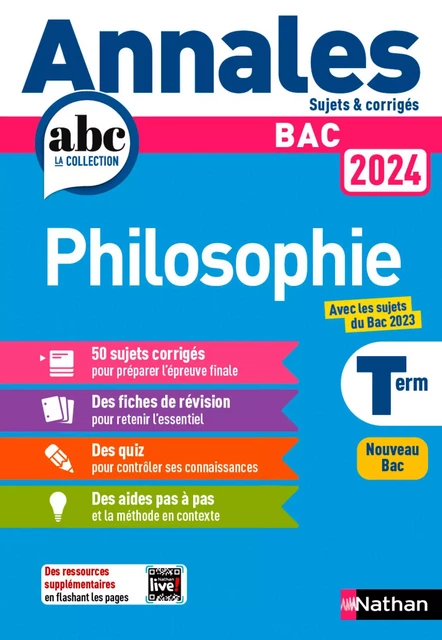 Annales ABC du BAC 2024 - Philosophie Tle - Sujets et corrigés - Enseignement commun Terminale - Epreuve finale Bac 2024 - EPUB - Gérard Dorozoi, Denis Vanhoutte - Nathan