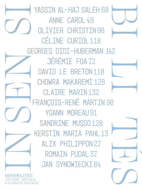 Insensibilités - N° 11 - Yassin Al-Haj Saleh, Anne Carol, Olivier Christin, Céline Curiol, Georges Didi-Huberman, Jérémie Foa, David le Breton, Chowra Makaremi, Claire Marin, François-René Martin, Yoann Moreau, Sandrine Musso, Kerstin Maria Pahl, Alix Philippon, Romain Pudal, Jan Synowiecki - Appaloosa LHS Editions