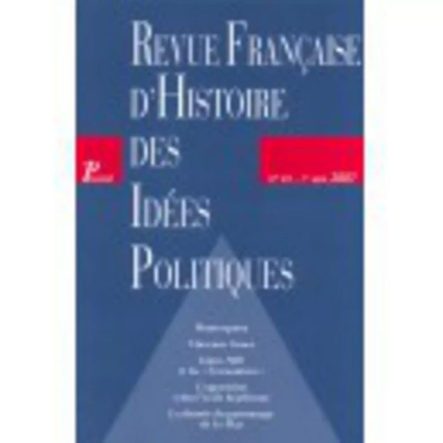 Revue française d'histoire des idées politiques - 25 -  - Picard