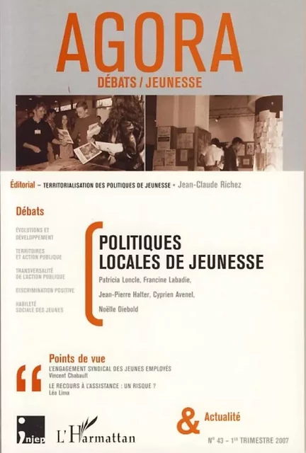 Politiques locales de jeunesse - Noëlle Diebold, Cyprien Avenel, Jean-Pierre Halter, Patricia Loncle - Editions L'Harmattan