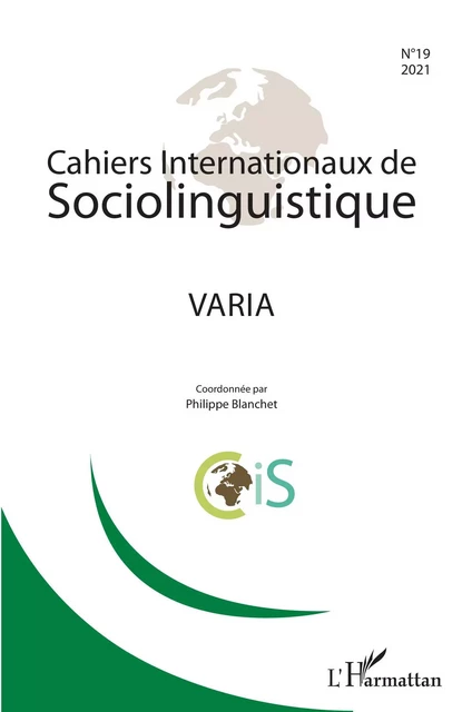 Cahiers internationaux de sociolinguistique - Philippe Blanchet - Editions L'Harmattan