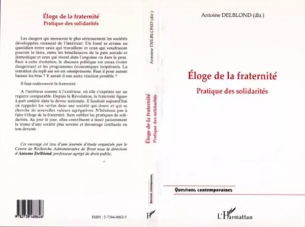 ELOGE DE LA FRATERNITE - Antoine Delblond - Editions L'Harmattan