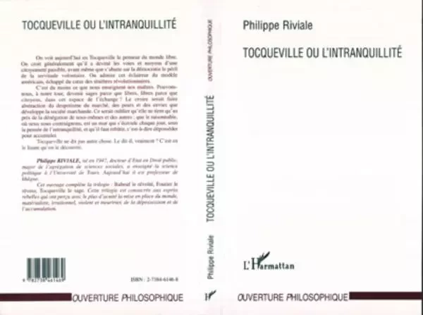 Tocqueville ou l'intranquillité - Philippe Riviale - Editions L'Harmattan