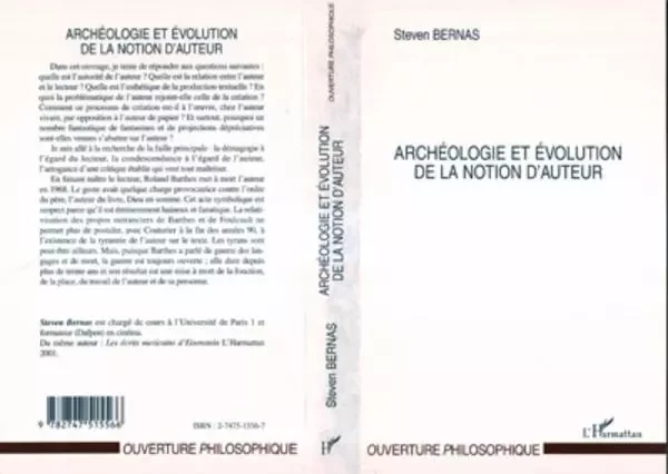 ARCHÉOLOGIE ET ÉVOLUTION DE LA NOTION D'AUTEUR - Steven Bernas - Editions L'Harmattan