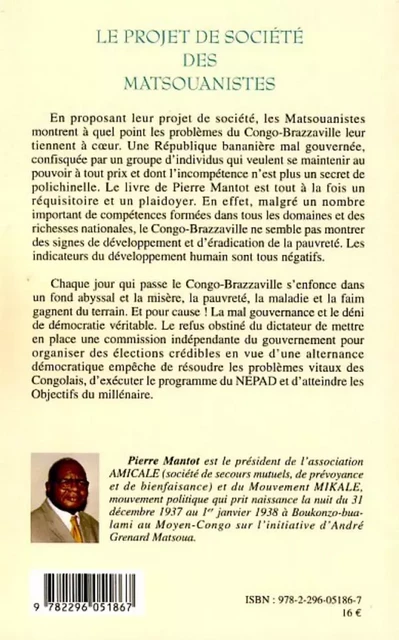 Le projet de société des Matsouanistes - Pierre Mantot - Editions L'Harmattan