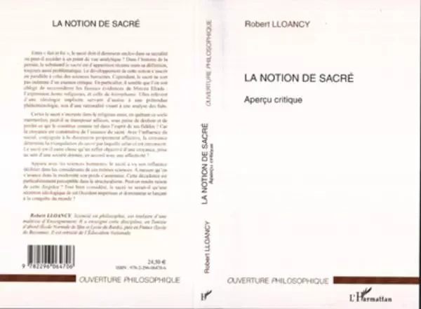 Notion de sacré - Robert Lloancy - Editions L'Harmattan