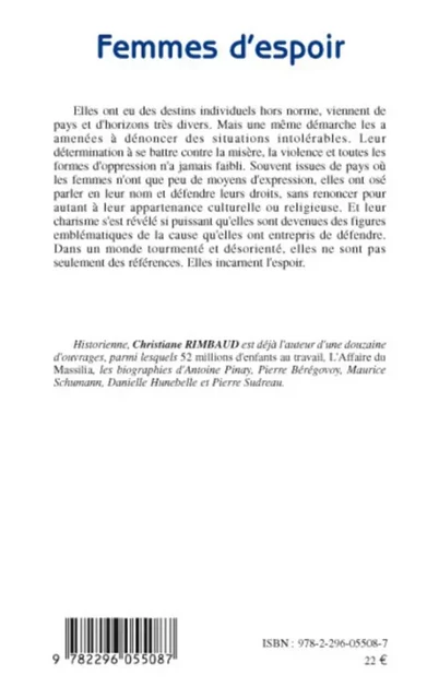 Femmes d'espoir - Christiane Rimbaud - Editions L'Harmattan