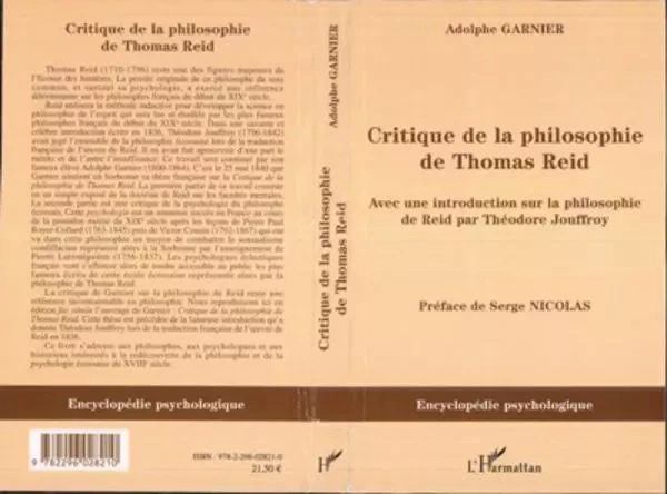 Critique de la philosophie de Thomas Reid - Adolphe Garnier - Editions L'Harmattan