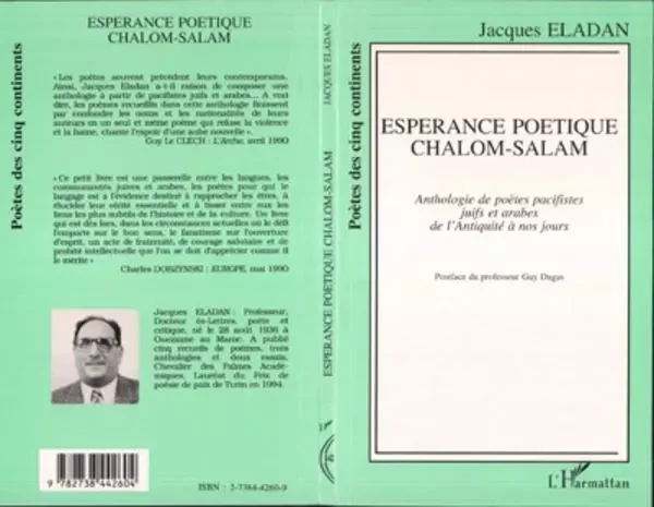 Espérance poétique chalom-salam - Jacques Éladan - Editions L'Harmattan