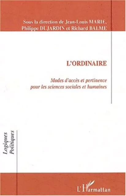 L'ORDINAIRE -  Marie jean-louis - Editions L'Harmattan