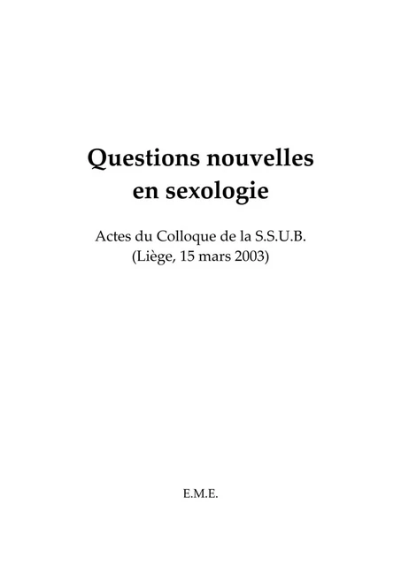 Questions nouvelles en sexologie -  - EME Editions