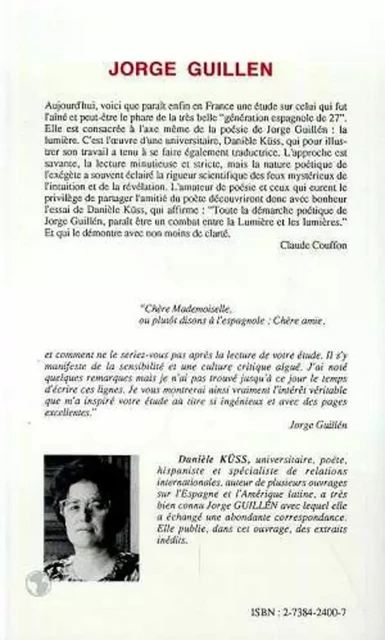 Jorge Guillen - Danièle Küss - Editions L'Harmattan