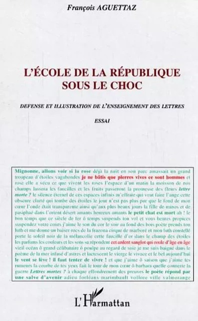 L'école de la république sous le choc - François Aguettaz - Editions L'Harmattan