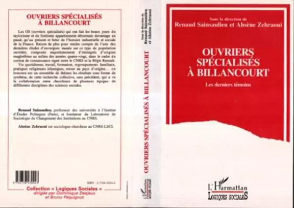 Ouvriers spécialisés à Billancourt - Ivan Sainsaulieu - Editions L'Harmattan