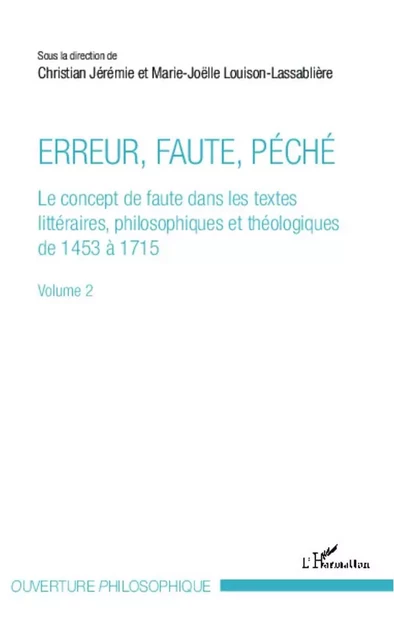 Erreur, faute, péché (Volume 2) - Marie-Joëlle Louison-Lassablière, Christian Jérémie - Editions L'Harmattan