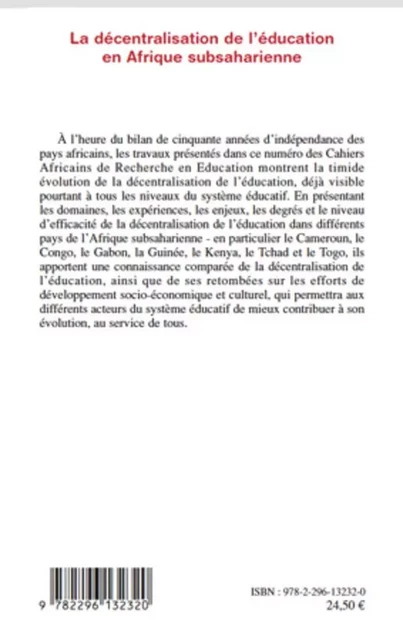 La décentralisation de l'éducation en Afrique subsaharienne - Louis Marmoz, Pierre Fonkoua - Editions L'Harmattan