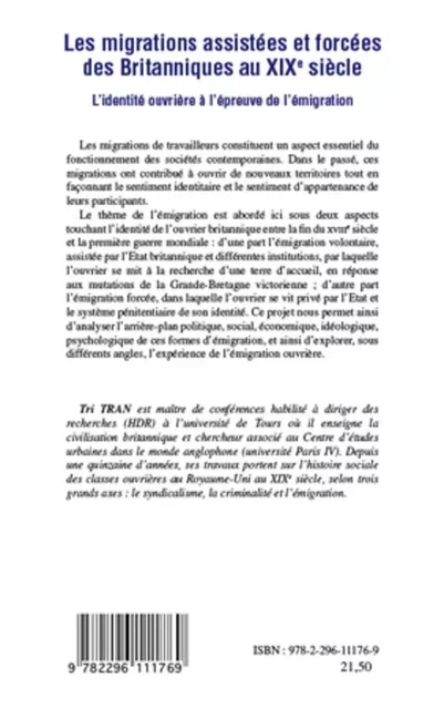 Les migrations assistées et forcées des Britanniques au XIX e siècle - Tri Tran - Editions L'Harmattan