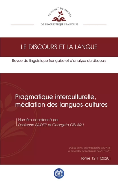 Pragmatique interculturelle, médiation des langues-cultures - Georgeta Cislaru, Fabienne Baider - EME Editions