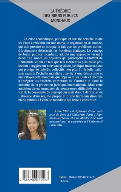 La théorie des biens publics mondiaux - Anne Suy - Editions L'Harmattan