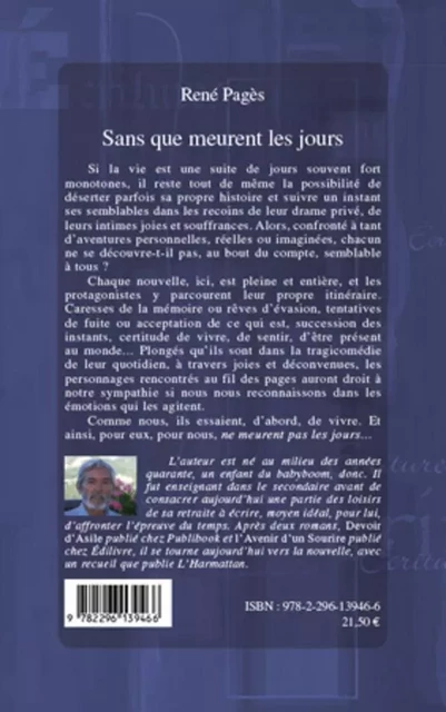 Sans que meurent les jours - René Pages - Editions L'Harmattan