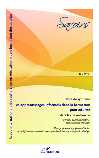 Les apprentissages informels dans la formation pour adultes - Denis Lemaitre, Denis Cristol, Anne Muller, Christophe Morace, Damien Coadour, Bernadette Charlier - Editions L'Harmattan