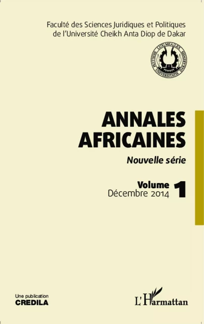 Annales africaines vol 1 décembre 2014 -  - Editions L'Harmattan