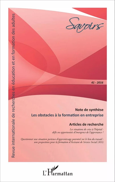 Les obstacles à la formation en entreprise - Anne-Paule Duarte, Élisabeth Ollivier, Jean-François Roussel, Daniel Baril, Claudie Solar, Nancy Lauzon - Editions L'Harmattan