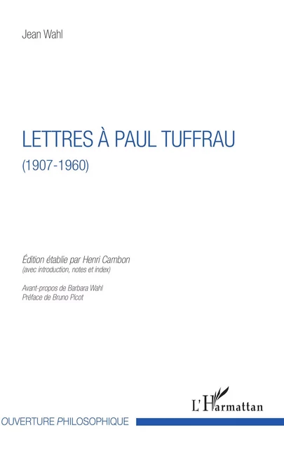 Lettres à Paul Tuffrau - Henri Cambon - Editions L'Harmattan