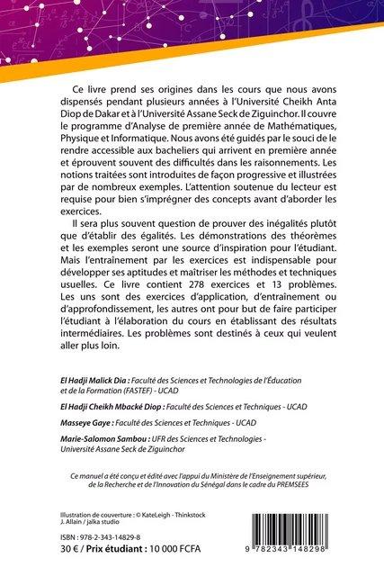 Cours et exercices d'analyse L1MPI - El Hadji Malick Dia, El Hadji Cheikh Mbacké Diop, Masseye Gaye, Marie-Salomon Sambou - Editions L'Harmattan