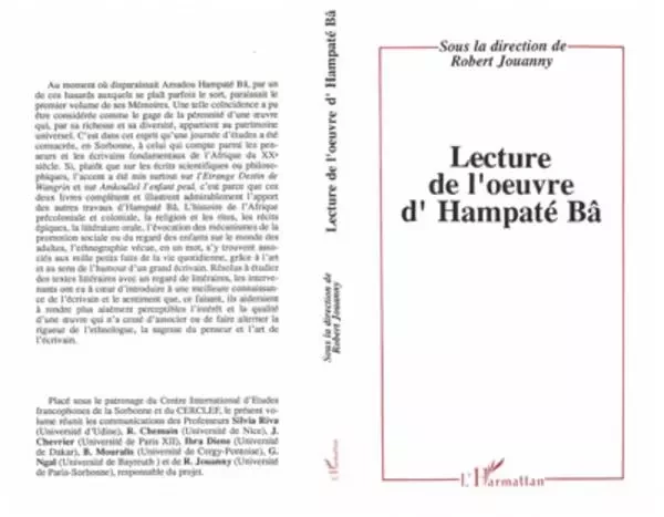 Lecture de l'oeuvre d'Hampate Ba - Robert Jouanny - Editions L'Harmattan