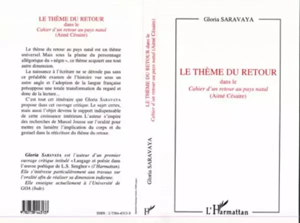 Le thème du retour dans le Cahier d'un retour au pays natal (Aimé Césaire) - Gloria Saravaya - Editions L'Harmattan