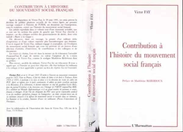 Contribution à l'histoire du mouvement social français - Victor Fay - Editions L'Harmattan