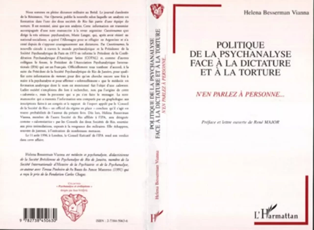 Politique de la psychanalyse face à la dictature et à la torture - Helena Basserman Vianna - Editions L'Harmattan