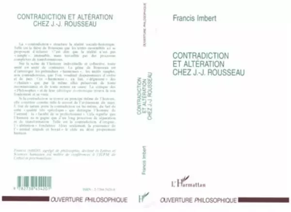 Contradiction et altération chez J.J.Rousseau - Françis Imbert - Editions L'Harmattan