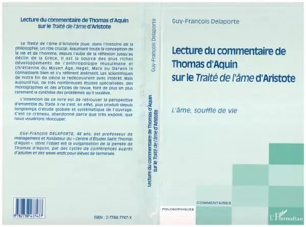 LECTURE DU COMMENTAIRE DE THOMAS D'AQUIN SUR LE TRAITÉ DE L'ÂME D'ARISTOTE - Guy-François Delaporte - Editions L'Harmattan