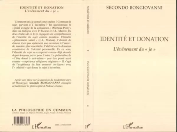 IDENTITE ET DONATION - Secondo Bongiovanni - Editions L'Harmattan