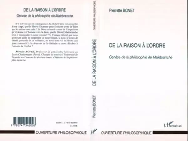 De la raison à l'ordre - Pierrette Bonet - Editions L'Harmattan