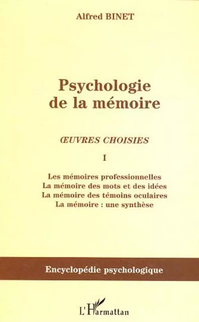 Psychologie de la mémoire - Alfred Binet - Editions L'Harmattan