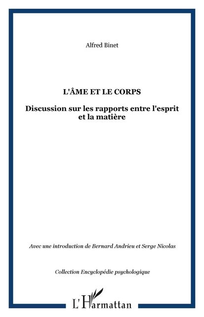 L'âme et le corps - Alfred Binet - Editions L'Harmattan