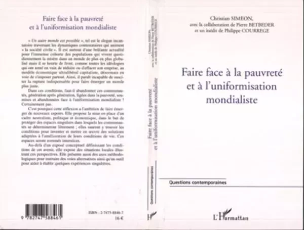 Faire face à la pauvreté et à l'uniformisation mondialiste - Christian Simeon - Editions L'Harmattan