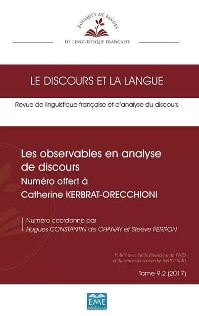 Les observables en analyse de discours - Hugues Constantin de Chanay, Steeve Ferron - EME Editions