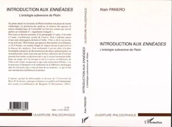 Introduction aux Ennéades - Alain Panero - Editions L'Harmattan