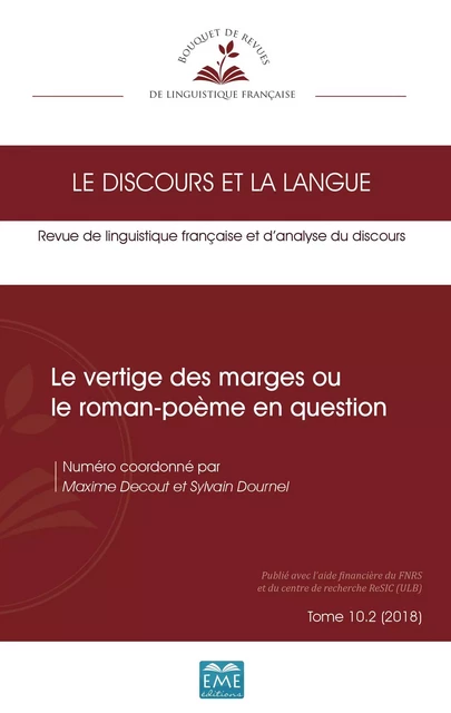 Le vertige des marges ou le roman-poème en question - Sylvain Dournel, Maxime Decout - EME Editions