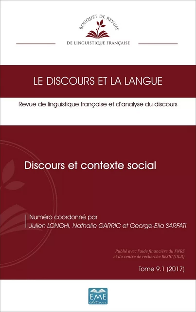 Discours et contexte social - Julien Longhi, Nathalie Garric, Georges-Elia Sarfati - EME Editions